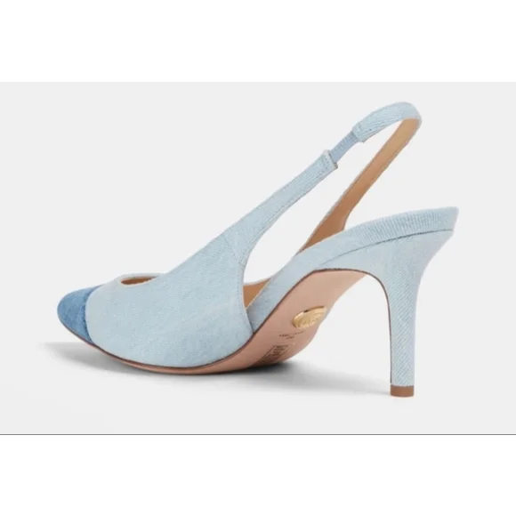 New Veronica Beard Liliana Denim Slingback Pumps Light Blue Blue 39/9 - Picture 4 of 8